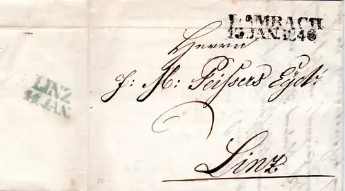 Österreich 1846, L2 LAMBACH auf Porto Brief n. Linz