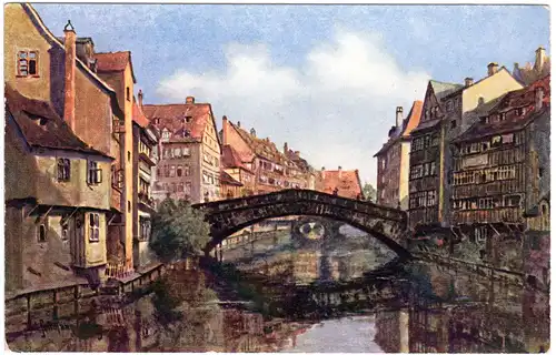 Nürnberg, Fleischbrücke, ungebr. Künstler Farb-AK