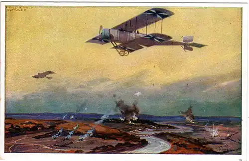 Deutsches Flugzeug an der Marne, ungebr. Farb-AK 