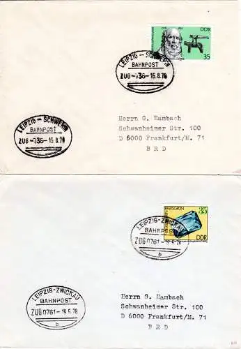 DDR, 5 Bahnpost Briefe m. Leipzig-Schwerin/Zwickau/Rostock/Eisenach u. aptiert