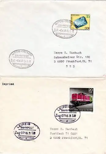 DDR, 5 Bahnpost Briefe m. Leipzig-Schwerin/Zwickau/Rostock/Eisenach u. aptiert