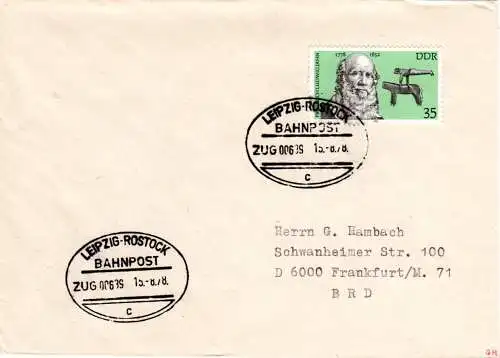 DDR, 5 Bahnpost Briefe m. Leipzig-Schwerin/Zwickau/Rostock/Eisenach u. aptiert