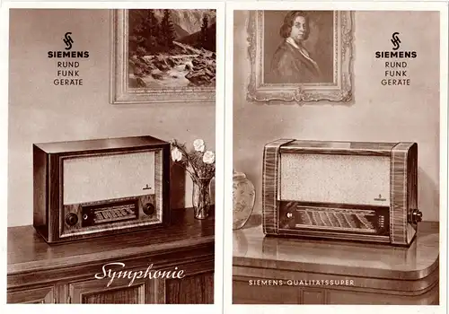 Rundfunk, 2 alte Siemens Radio Werbung Reklame Karten. 