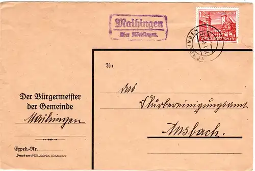 DR 1940, Landpost Stpl. MAIHINGEN über Nördlingen auf Bürgermeister Brief 