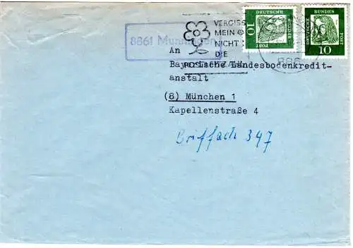 BRD 1963, Landpost Stpl. 8861 MUNNINGEN auf Brief v. Nördlingen m. 2x10 Pf.