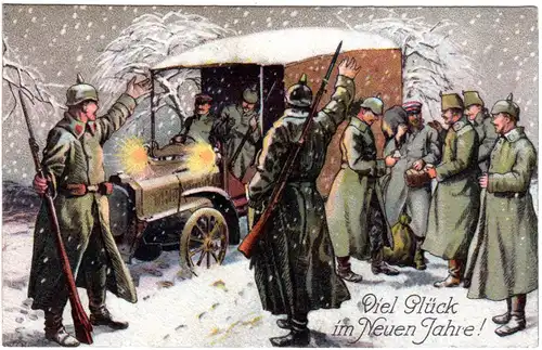 Viel Glück im Neuen Jahre!, 1914 v. Oldenburg per Feldpost gebr. Farb-AK 