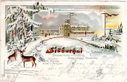 Hotel Stöberhai im Harz, 1899 gebr. Winter Litho-AK