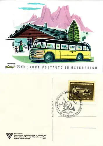 Österreich 1957, 50 Jahre Postauto auf entsprechender AK m. Sonderstempel