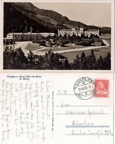 Schweiz St. Moritz, Grand Hotel des Bains, 1930 gebr. sw-AK