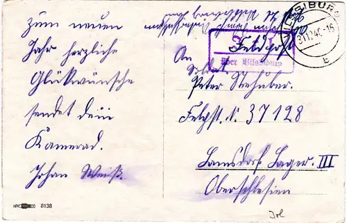 DR 1940, Landpost Stpl. IRL über Vilsbiburg auf Feldpost Karte 