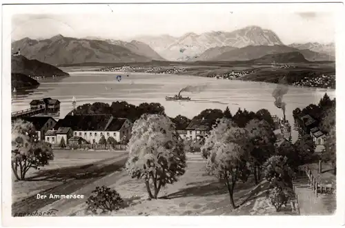 Ammersee m. Stegen u. Dampfer, 1930 v. Herrsching gebr. O. Zieher sw-AK