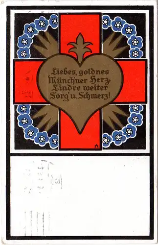 München, Rotes Kreuz Sammel-Komitee, 1915 gebr. Farb-AK