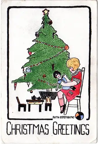 Weihnachten, Christmas Greetings, v. Ruth Osterberg handgemalte Karte
