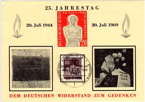 BRD 1969, Gedenkblatt 25. Jahrestag Dt. Widerstand m. entspr. Sonderstempel
