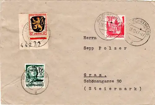 1947, 12 f m. eingestempelter Bogenrandnummer u. 2 andere Marken auf Brief 
