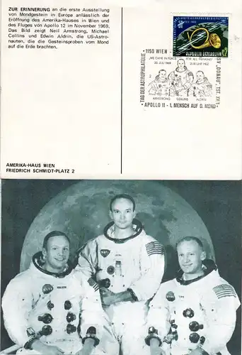 Apollo 11, 1. Mensch auf dem Mond, Österreich Erinnerungskarte m. Sonderstempel