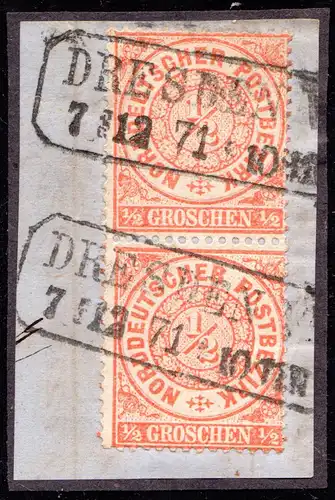 NDP, Paar 1/2 Gr. auf schönem Briefstück m. nachverw. Sachsen R2 DRESDEN V