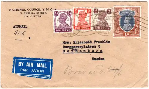 Indien, 4 Marken auf Luftpost Brief v. Calcutta n.Schweden