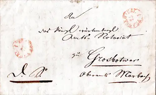 Bayern 1843, Fingerhut Stpl. Frankenthal in rot, 2x auf Brief m. rs. Amtssiegel