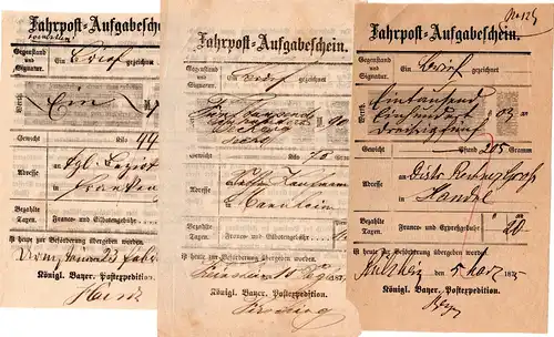 Bayern 1875/77, Dirmstein, Freinsheim, Rülzheim, 3 Pfalz Postscheine