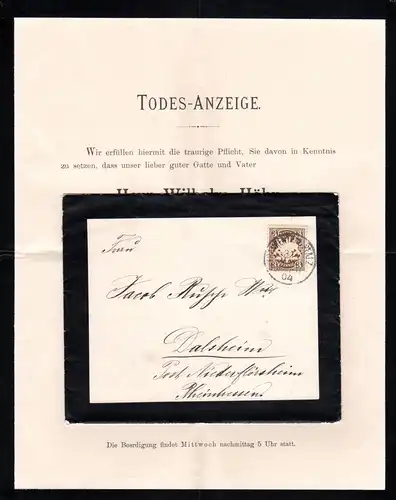 Bayern 1904, 3 Pf. auf Trauerbrief v. Frankenthal n. Dalsheim