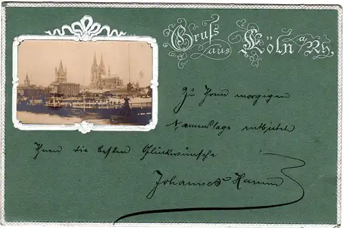 Gruss aus Köln, attraktive, 1901 m. 2 Pf. Germania Reichspost gebr. Präge-AK