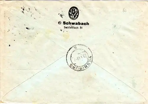 1949, MeF 3er-Streifen 20 Pf. auf Einschreiben Brief v. 13a SCHWABACH