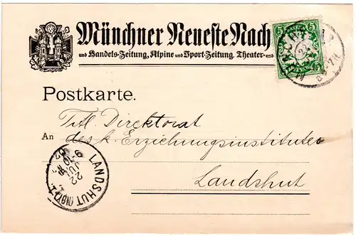 Bayern 1907, 5 Pf. auf illustrierter Karte d. Münchner Neueste Nachrichten
