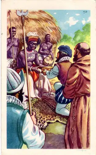 Belgien Congo, Portugal Missionare beim König v. Kongo. Farb-Sammelbild