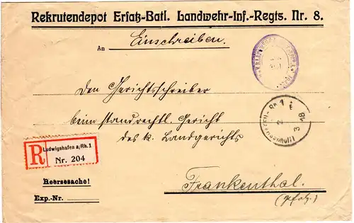 Bayern 1918, Heeressache Reko Brief v. Ludwigshafen n. Frankenthal