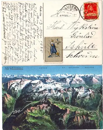 Schweiz, Graubündner Klausenstrasse, Farb-Panorama AK, ab Luzern n. Schweden