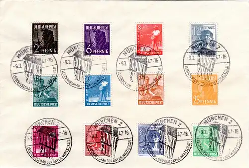 Kontrollrat 1947, Brief m 12 Marken Arbeiter u. Sonderstpl. München Export Schau