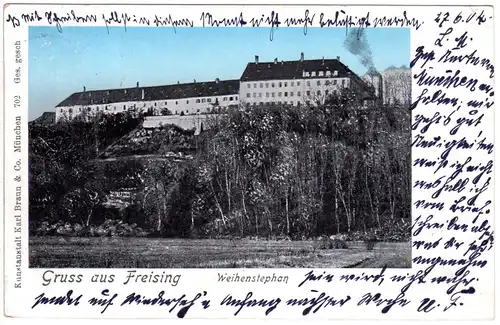 Gruss aus Freising m. Weihenstephan, 1904 gebr. Farb-AK