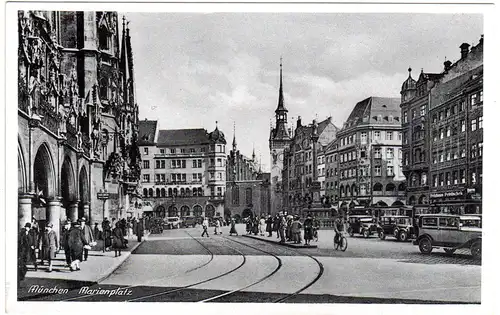 München, Marienplatz m. Oldtimern, 1943 frankierte sw-AK