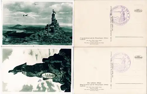 Wasserkuppe Rhön Fliegerdenkmal, 2 sw-AK m. Stpl. Segelflieger-Lager