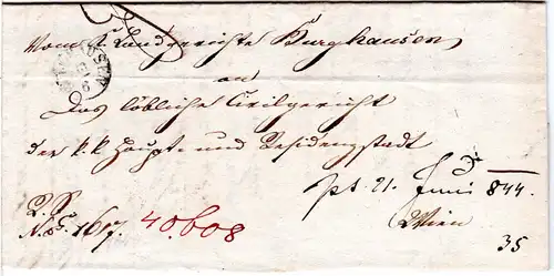 Bayern 1844, Fingerhut Stpl. BURGHAUSEN auf Brief n. Österreich