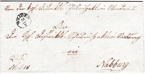 Bayern, Fingerhut Stpl. WEIDEN auf Brief n. Nabburg