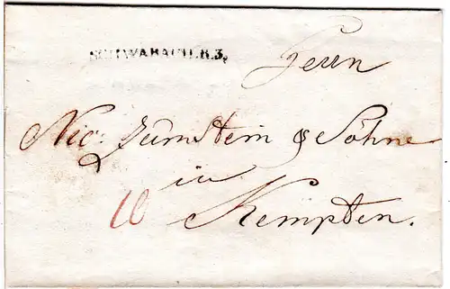 Bayern 1821, L1 SCHWABACH R.3. auf Porto Brief n. Kempten.