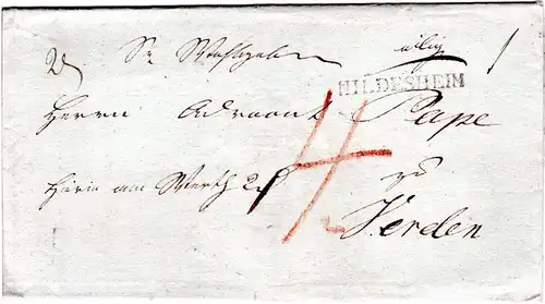 Hannover 1821, L1 HILDESHEIM klar auf Wert Brief n. Verden
