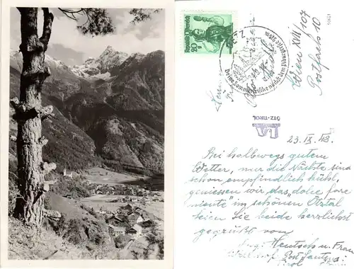 Österreich, Oetz, Ansicht v. oben, 1948 gebr. sw-AK 