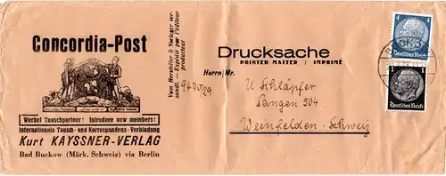 DR 1936, 1+4 Pf. auf illustriertem Drucksache Brief v. BUCKOW i.d. Schweiz