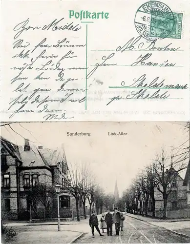 Sonderburg, Lück-Allee m. Personen, 1909 v. Ekensund gebr. sw-AK