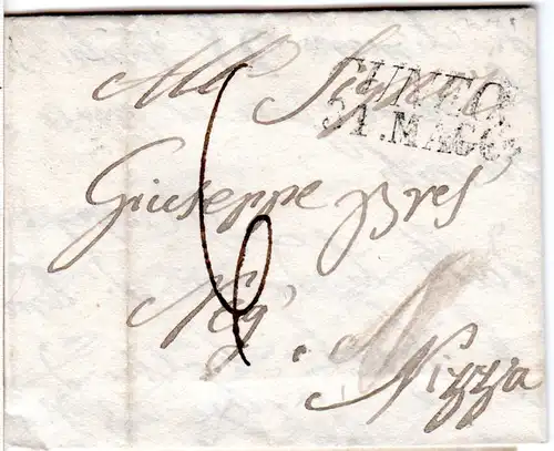 Italien Sardinien 1827, L2 CUNEO auf Porto Brief n. Nizza 