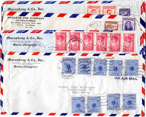 Philippinen 1950/53, 4 Luftpost Briefe nach Norwegen inkl MeF 9x50 C. Lions Club