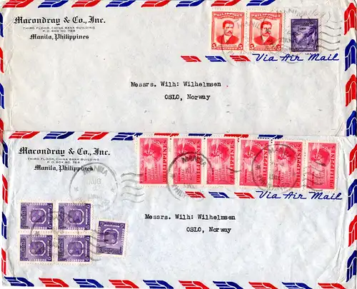 Philippinen 1950/53, 4 Luftpost Briefe nach Norwegen inkl MeF 9x50 C. Lions Club