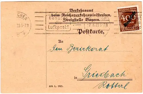 DR 1923, EF 400 Mk. Dienst auf Reichsverkehrsministerium Karte v. München
