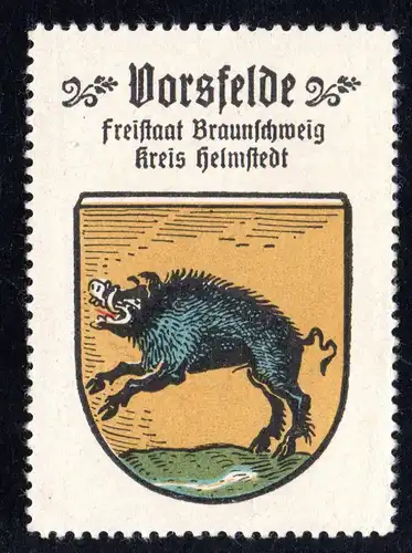 Vorsfelde Kr. Helmstedt, Stadtwappen Sammelmarke m. Abb. Wildschwein Keiler