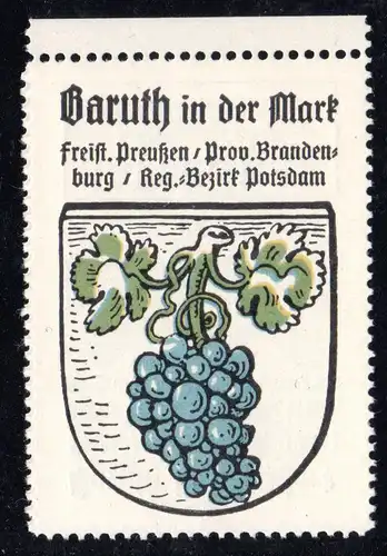 Baruth in der Mark, Stadtwappen Sammelmarke m. Abb. Wein Traube