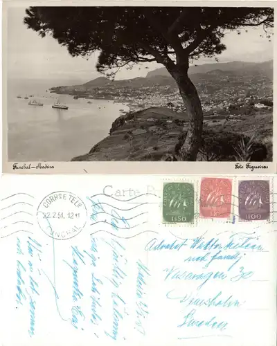Portugal, Funchal-Madeira, 1951 postcard used to Sweden.