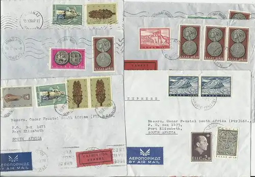 Griechenland, 6 Luftpost Brief n. Südafrika, dabei 2mal Express. 
